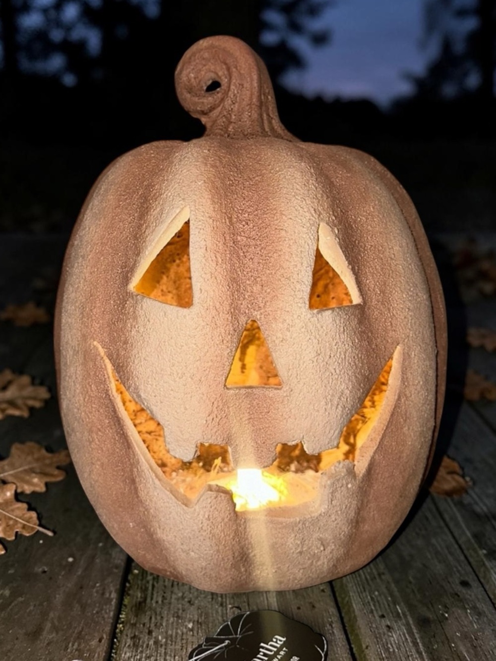 Martha Stewart LED Jack-O'-Lantern Terracotta Pumpkin in Brown Fall Decor